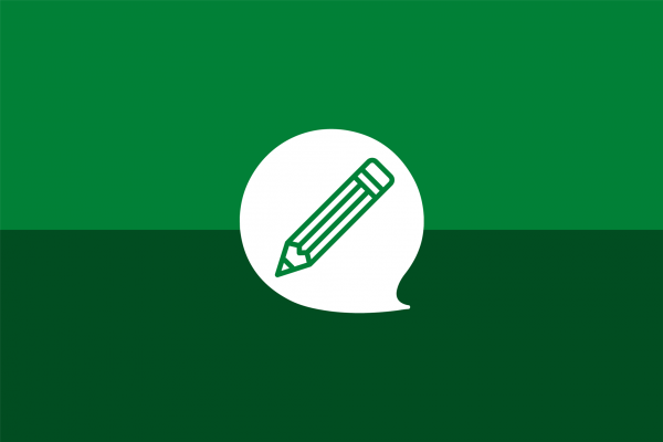 Icon: Stift in einer Sprechblase vor grünem Hintergrund